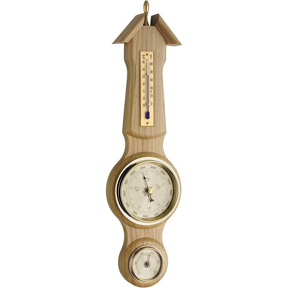 Natural Solid Wood Banjo Barometer (39cm length) - Made in Germany - TD-20-1040-02