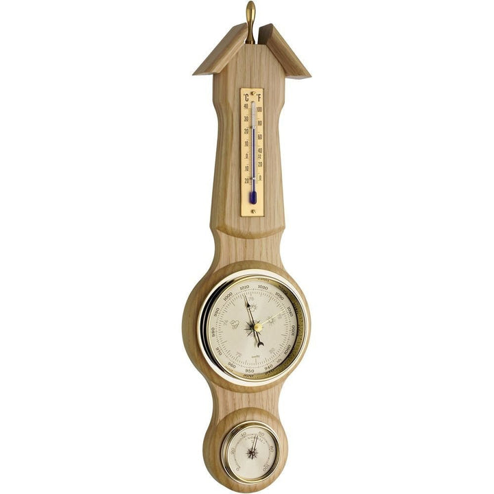 Natural Solid Wood Banjo Barometer (39cm length) - Made in Germany - TD-20-1040-02