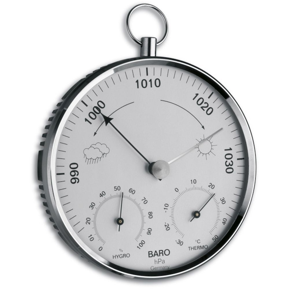 TFA Chrome Barometer with Temperature & Humidity (13.5cm diameter) - TD-20-3006-42