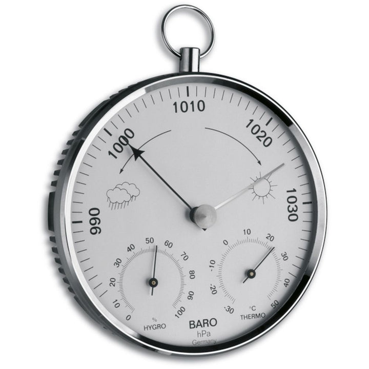 TFA Chrome Barometer with Temperature &amp; Humidity (13.5cm diameter) - TD-20-3006-42