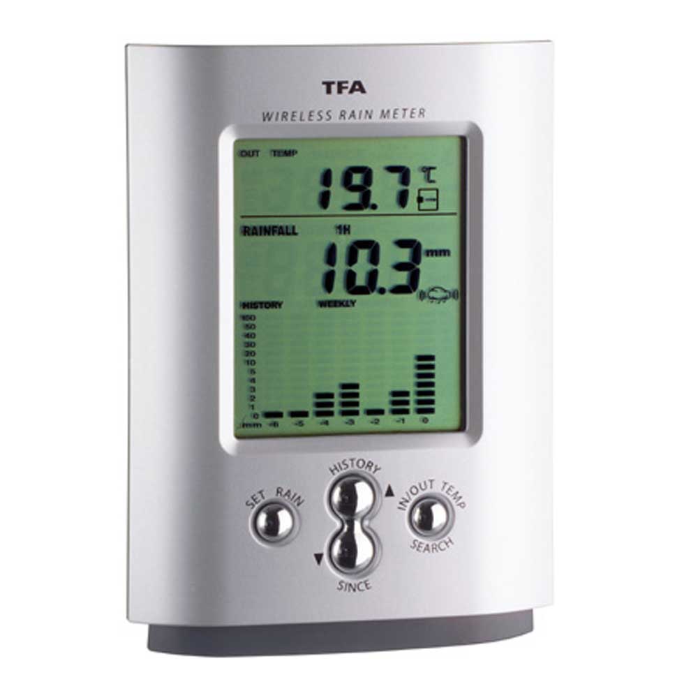 TFA Monsun 47.3003 Wireless Rain Gauge with Outdoor Temperature, plus Alerts for Rain &amp; Temperature - TD-47-3003