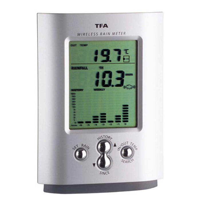 TFA Monsun 47.3003 Wireless Rain Gauge with Outdoor Temperature, plus Alerts for Rain &amp; Temperature - TD-47-3003