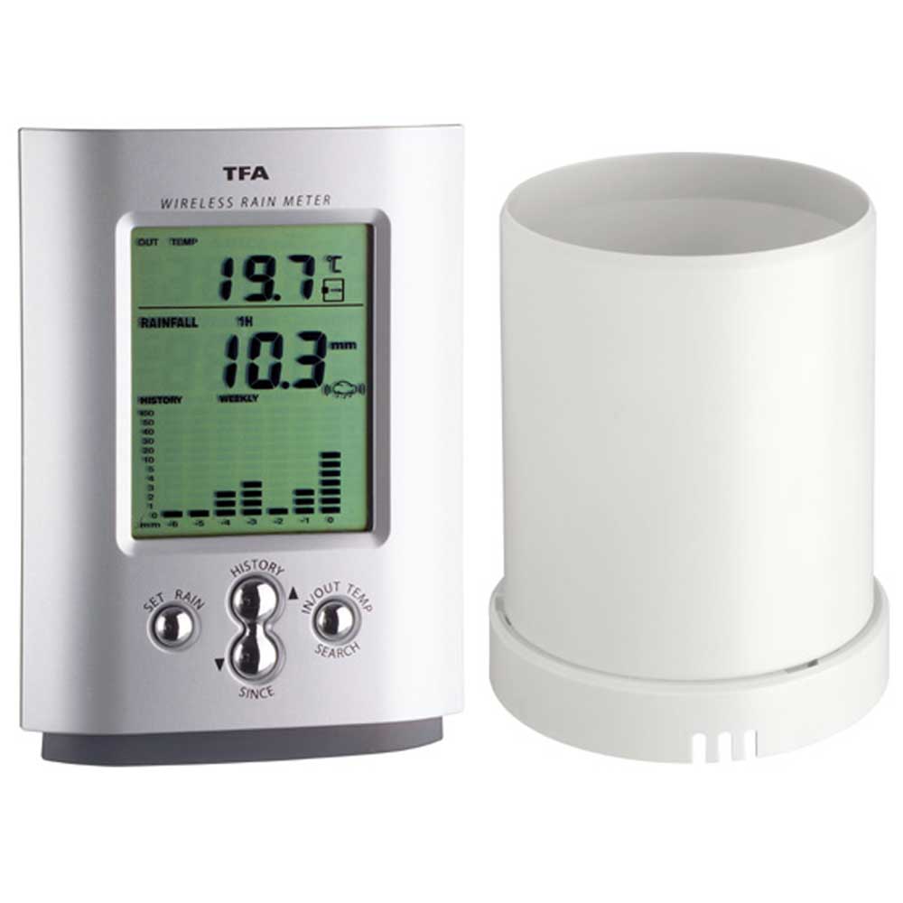 TFA Monsun 47.3003 Wireless Rain Gauge with Outdoor Temperature, plus Alerts for Rain &amp; Temperature - TD-47-3003