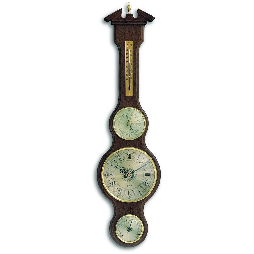 Walnut Banjo Barometer With Clock 60cm - TD-45-3004-03