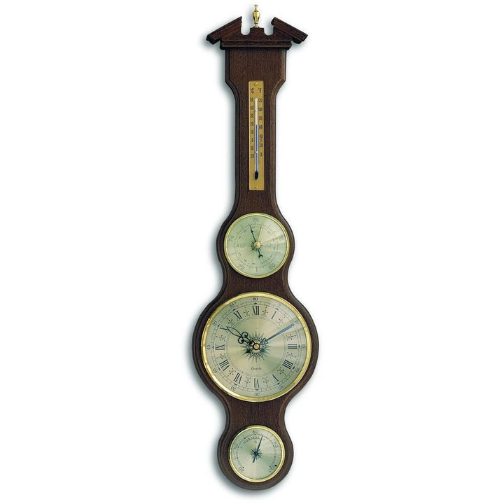 Walnut Banjo Barometer With Clock 60cm - TD-45-3004-03