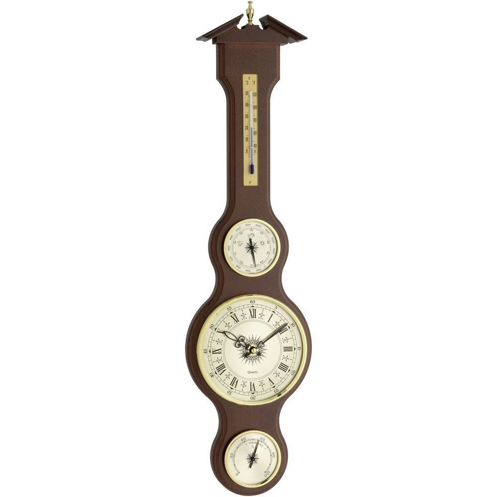 Mahogany Banjo Barometer With Clock 60cm - TD-45-3004-04