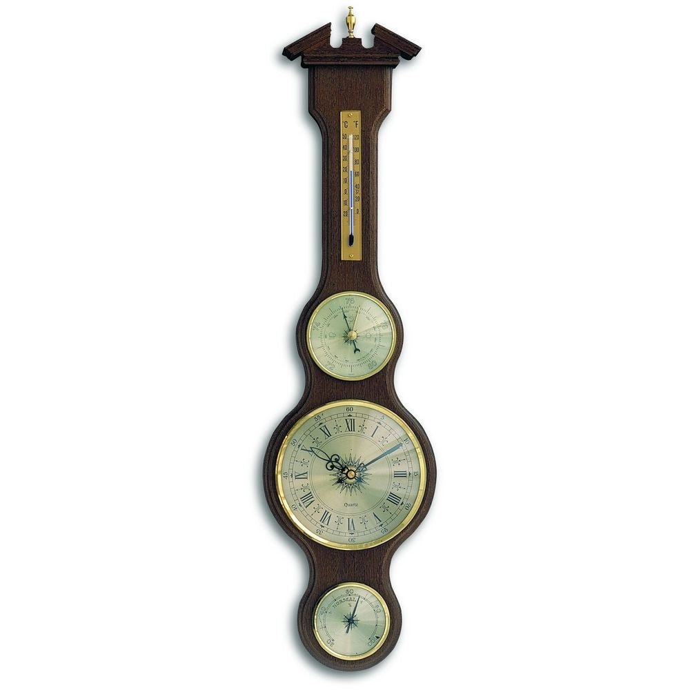 Walnut Banjo Barometer With Clock 60cm - TD-45-3004-03