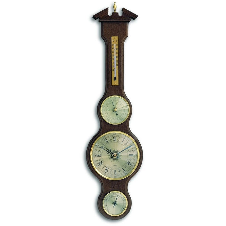 Walnut Banjo Barometer With Clock 60cm - TD-45-3004-03