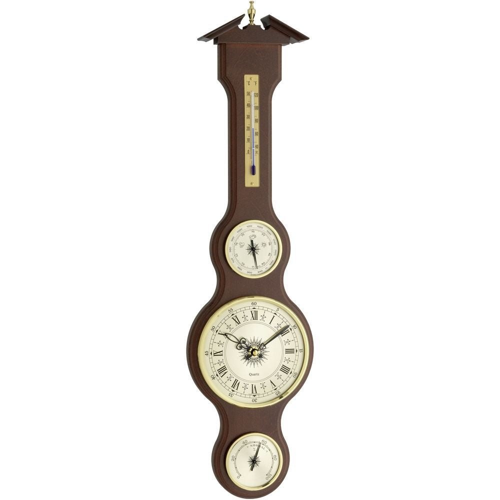 Mahogany Banjo Barometer With Clock 60cm - TD-45-3004-04