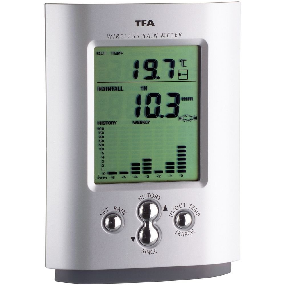 TFA Monsun 47.3003 Wireless Rain Gauge with Outdoor Temperature, plus Alerts for Rain & Temperature - TD-47-3003