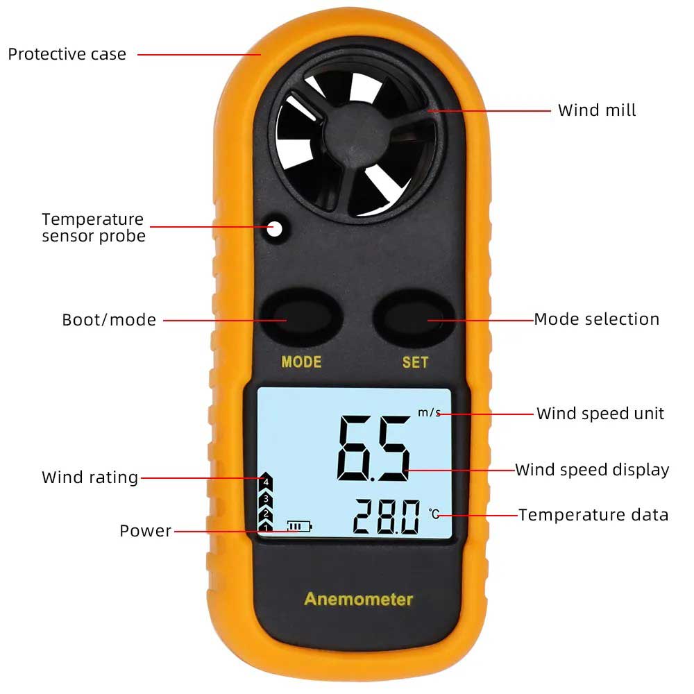 Digital Anemometer for Wind Speed &amp; Temperature Measurement - A8-AN8161