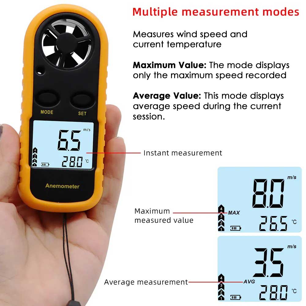Digital Anemometer for Wind Speed &amp; Temperature Measurement - A8-AN8161