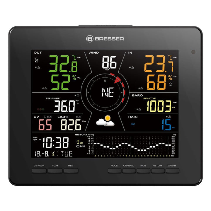 Bresser Wi - Fi 4CAST MD with 7 - Day Forecast, 7 - in - 1 Solar - Powered Outdoor Sensor Unit Incl Light Intensity &amp; UV 7003800 - BR-7003800