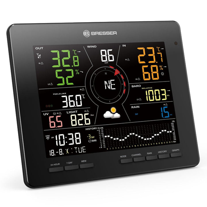 Bresser Wi - Fi 4CAST MD with 7 - Day Forecast, 7 - in - 1 Solar - Powered Outdoor Sensor Unit Incl Light Intensity &amp; UV 7003800 - BR-7003800