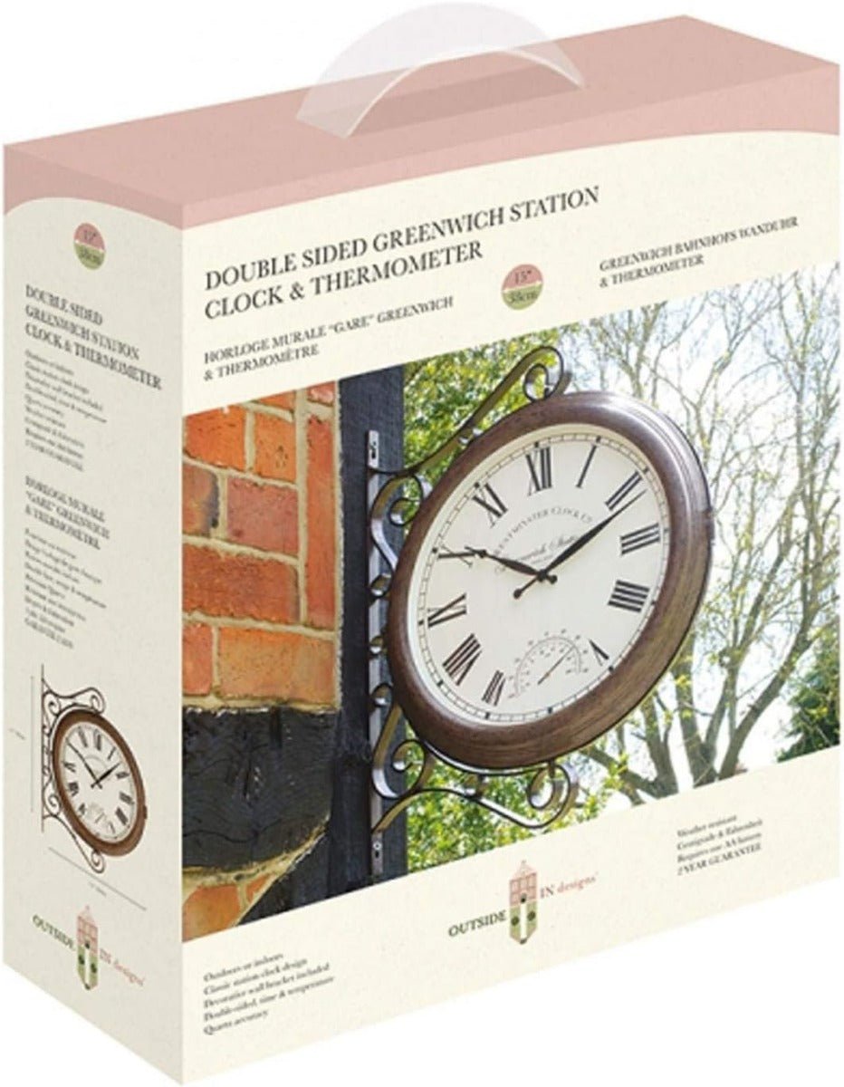 Greenwich Station Double - Sided Indoor/Outdoor Clock with Thermometer 38cm - SG-5063020
