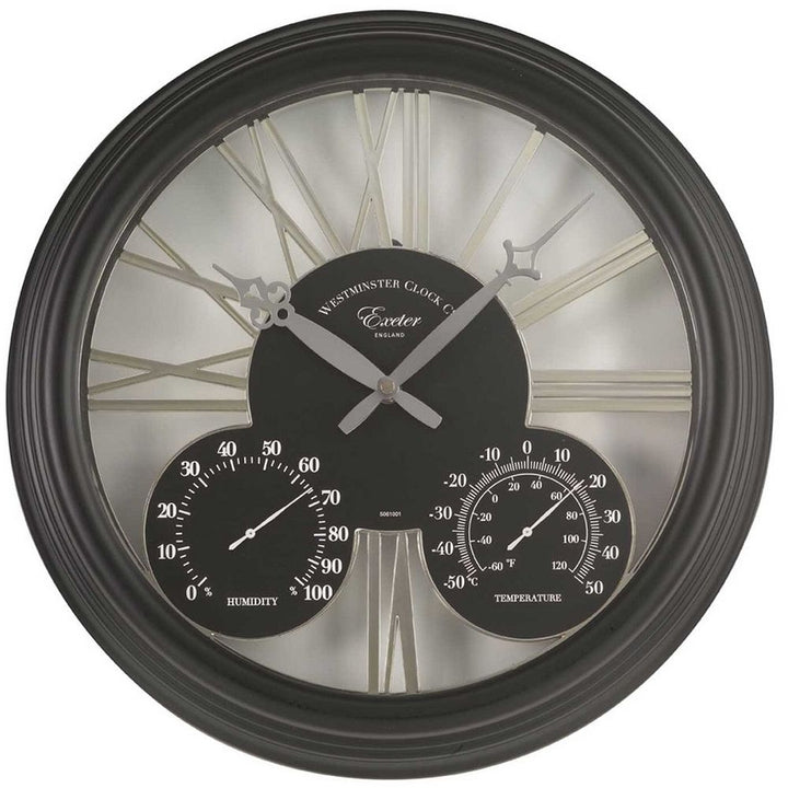 Exeter Black Outdoor Wall Clock with Thermometer 38cm - SG-5061001