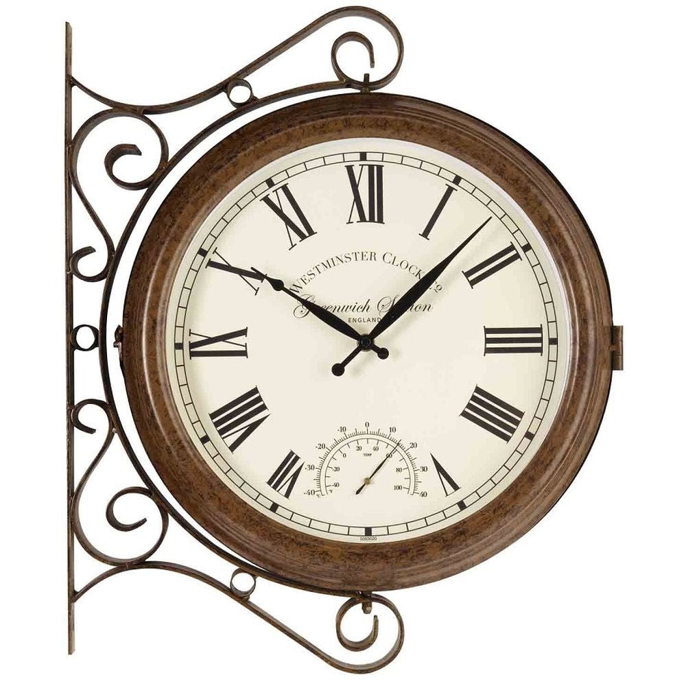 Greenwich Station Double - Sided Indoor/Outdoor Clock with Thermometer 38cm - SG-5063020