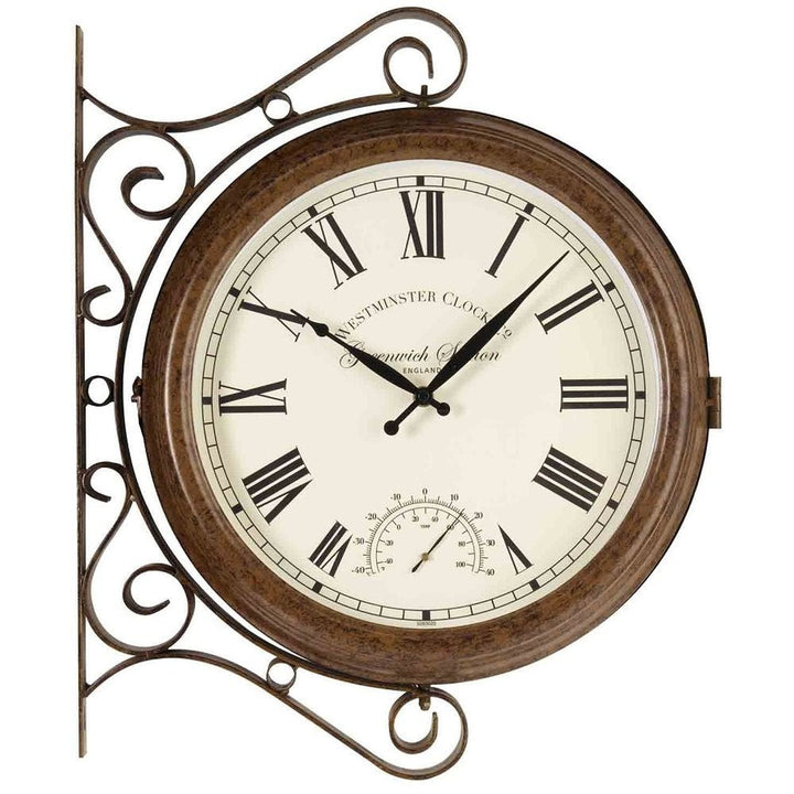 Greenwich Station Double - Sided Indoor/Outdoor Clock with Thermometer 38cm - SG-5063020