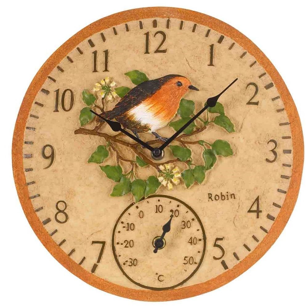 Robin Outdoor Wall Clock with Thermometer 30cm - SG-5064002