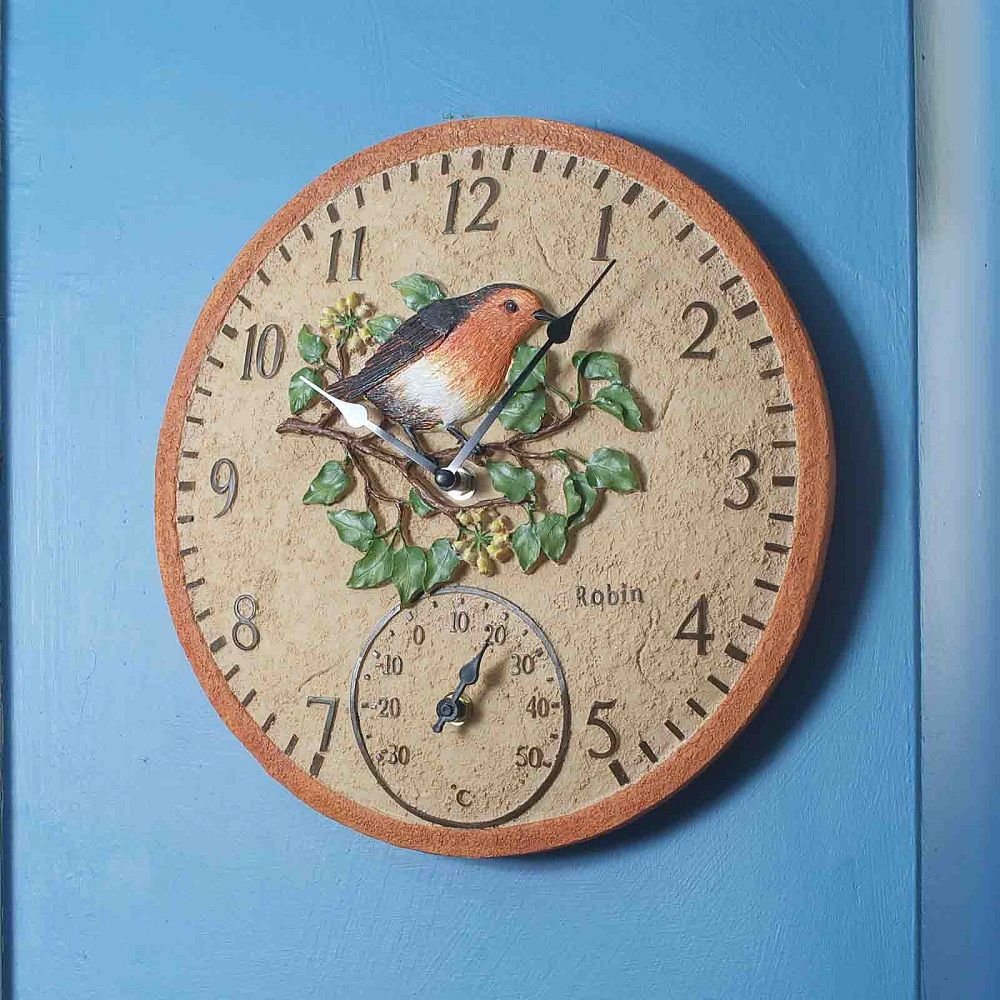 Robin Outdoor Wall Clock with Thermometer 30cm - SG-5064002