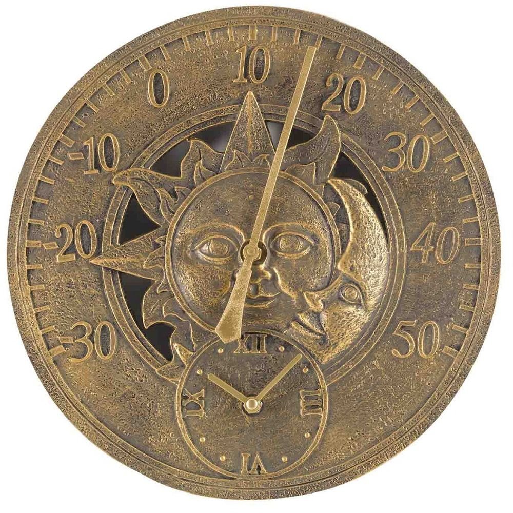 Sun & Moon Outdoor Wall Clock with Thermometer 30cm - SG-5065020