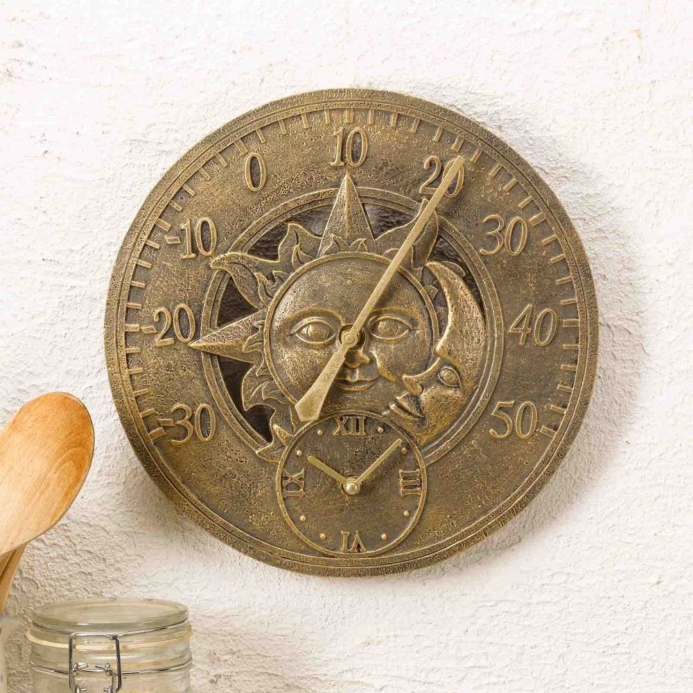 Sun &amp; Moon Outdoor Wall Clock with Thermometer 30cm - SG-5065020
