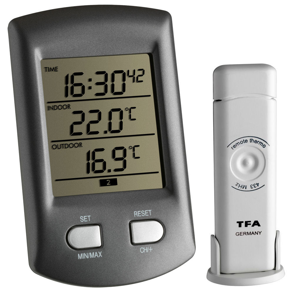 TFA Ratio Wireless Indoor & Outdoor Min/Max Thermometer with Clock 30.3034.10 - TD-30-3034-10