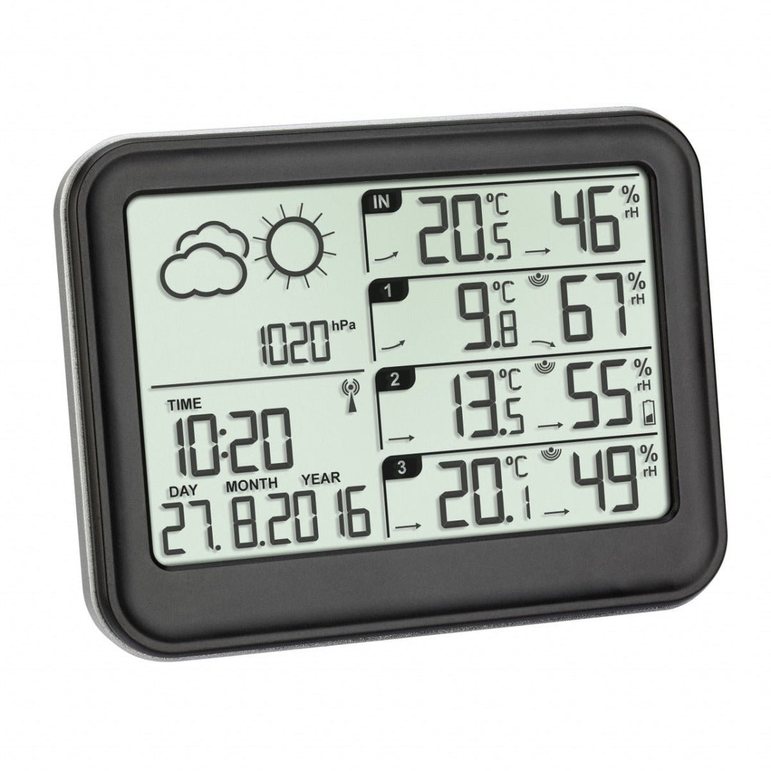 TFA View 35.1142.01 Wireless Weather Forecaster, Incl. 3 Wireless Temperature &amp; Humidity Sensors - TD-35-1142-01
