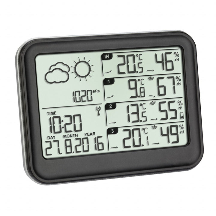 TFA View 35.1142.01 Wireless Weather Forecaster, Incl. 3 Wireless Temperature &amp; Humidity Sensors - TD-35-1142-01
