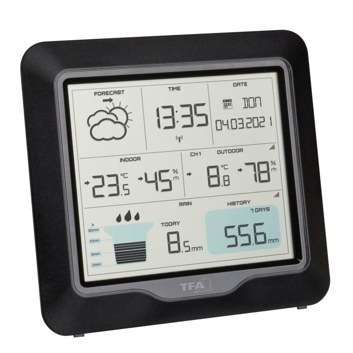 TFA Rain Pro 35.1160.01 Wireless Weather Forecast Station &amp; Rain Gauge with Indoor/Outdoor Temperature/Humidity &amp; Rain Alert - TD-35-1160-01