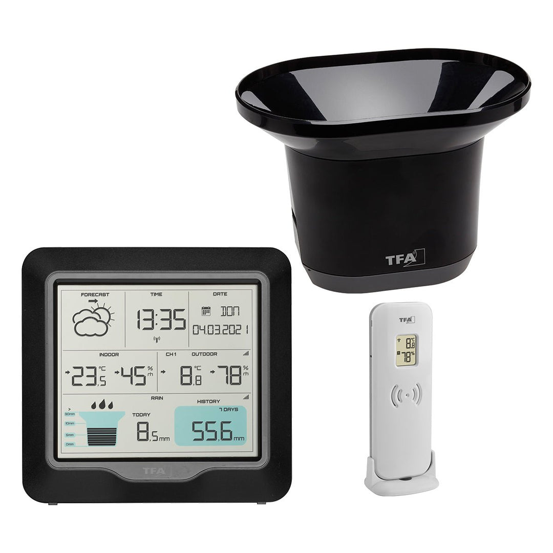 TFA Rain Pro 35.1160.01 Wireless Weather Forecast Station & Rain Gauge with Indoor/Outdoor Temperature/Humidity & Rain Alert - TD-35-1160-01